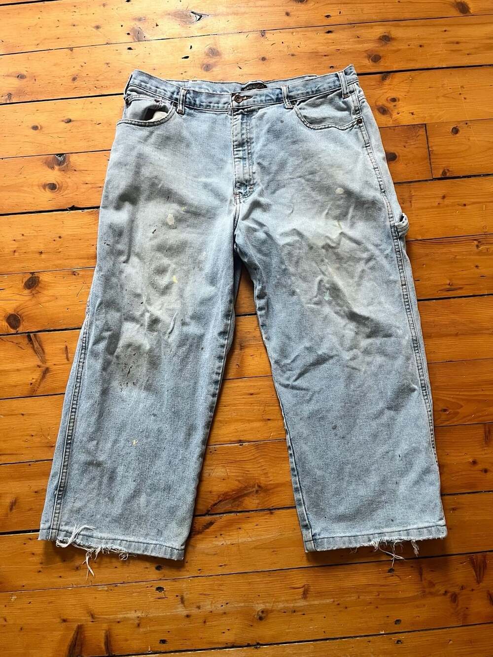 Perry Ellis America Vtg  90s Distressed Cropped Carpenter Jeans 38 Streetwear